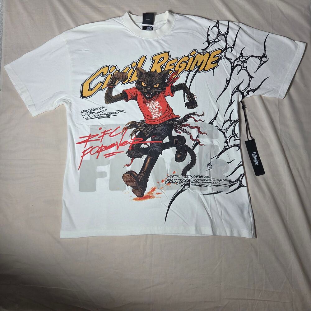 NWT Civil Regime Meow or Never Punk Cat Graphic Shirt Mens XL Heavyweight White